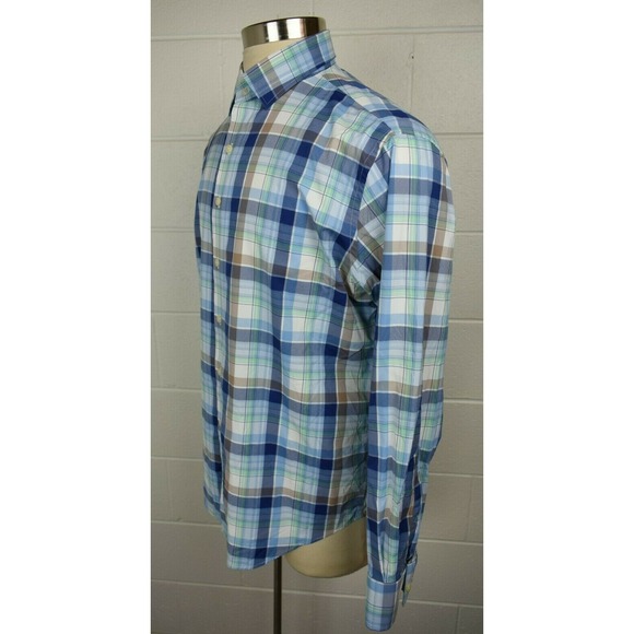 Peter Millar Crown Sport Mens Button Front Blue Plaid Shirt‎ Large - Picture 5 of 8
